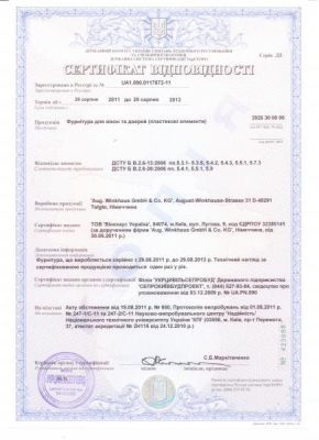 Сертификат на фурнируту для окон и дверей